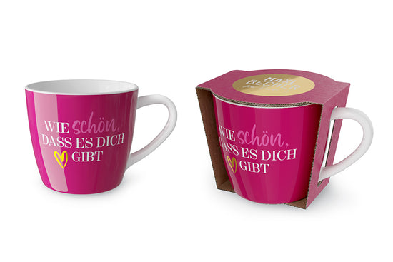 910713 Geschenk für Dich pinker Maxi Becher Tasse Wie schön, dass es Dich gibt