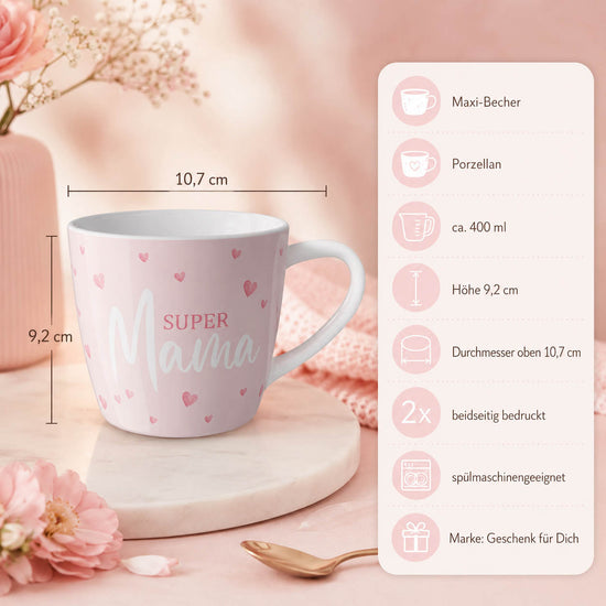 Maxi Becher „Super Mama" – Porzellan, 400 ml, spülmaschinengeeignet