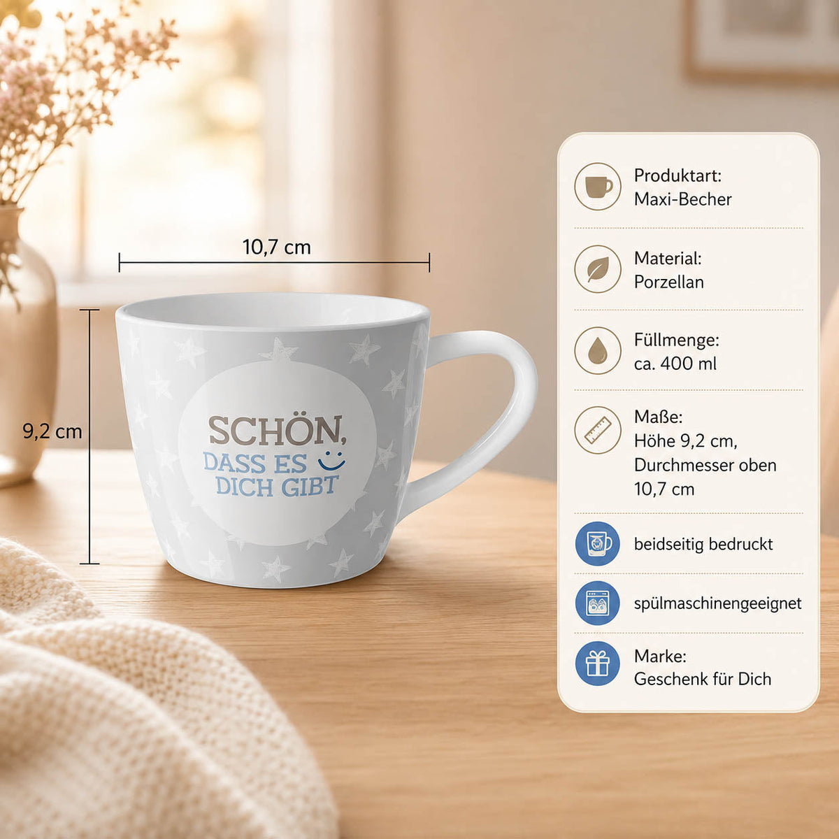 Maxi Becher „Schön, dass es Dich gibt" Lovely Greetings – Porzellan, 400 ml, spülmaschinengeeignet