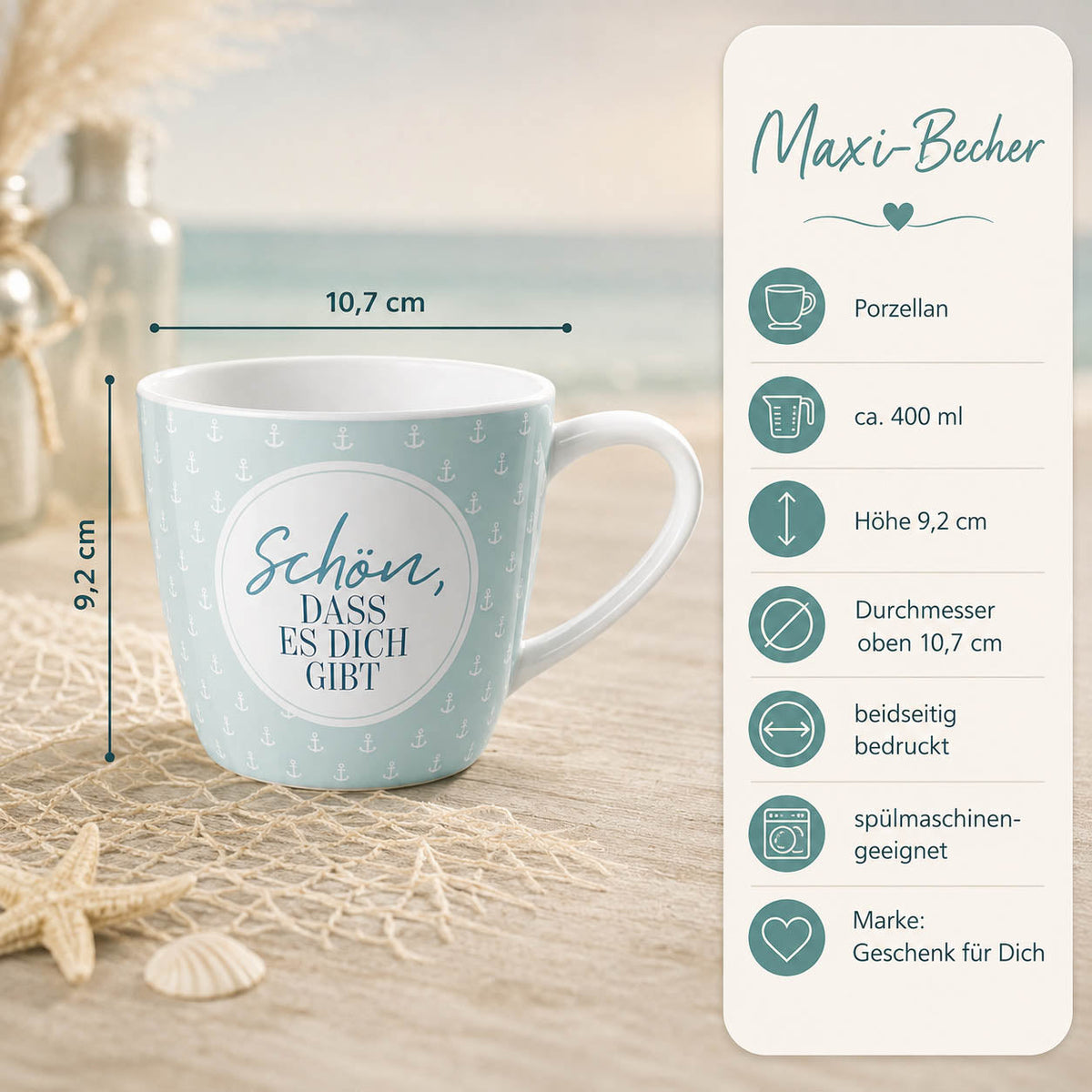 Maxi Becher „Schön, dass es Dich gibt" Ahoi – Porzellan, 400 ml, spülmaschinengeeignet
