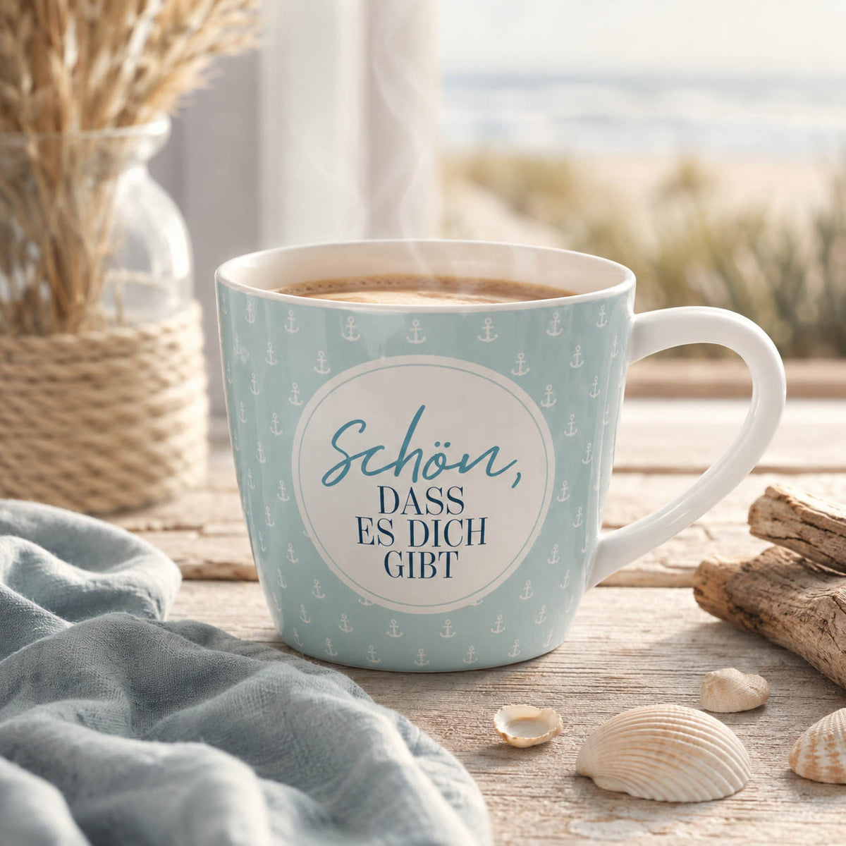 Maxi Becher „Schön, dass es Dich gibt" Ahoi – große Tasse im maritimen Alltag