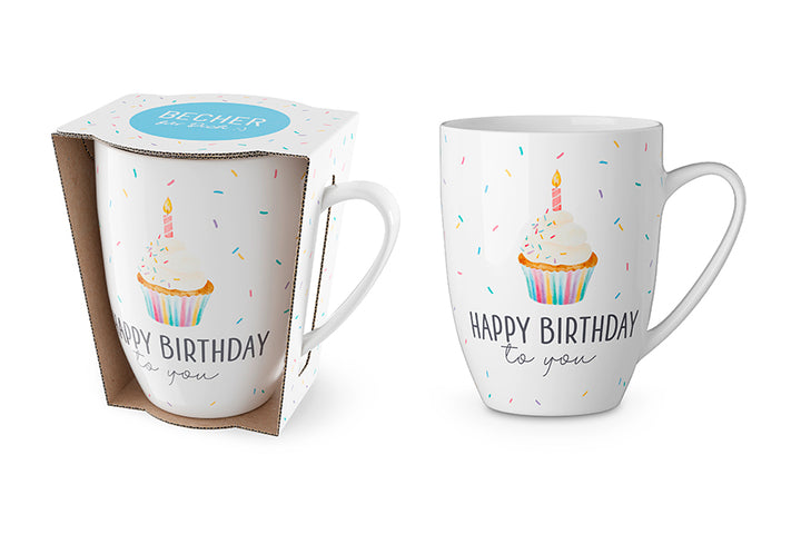 Becher „Happy Birthday to you“ mit Mit Törtchen & Kerze Motiv von Geschenk für Dich