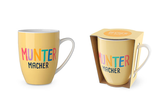 Becher Muntermacher in Gelb – Geschenk für Dich