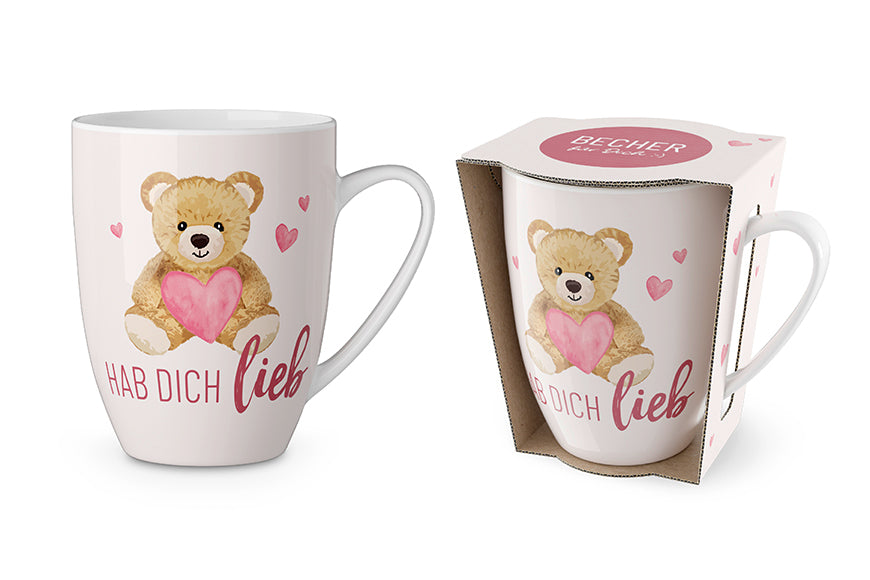 950389 Geschenk für Dich Becher Tasse mit Teddy und Aufschrift Hab Dich lieb