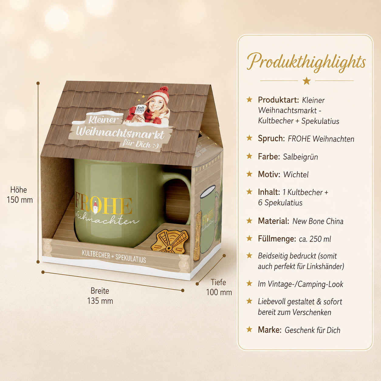 Kleiner Weihnachtsmarkt Frohe Weihnachten – Produkthighlights, Kultbecher 250 ml + 6 Spekulatius