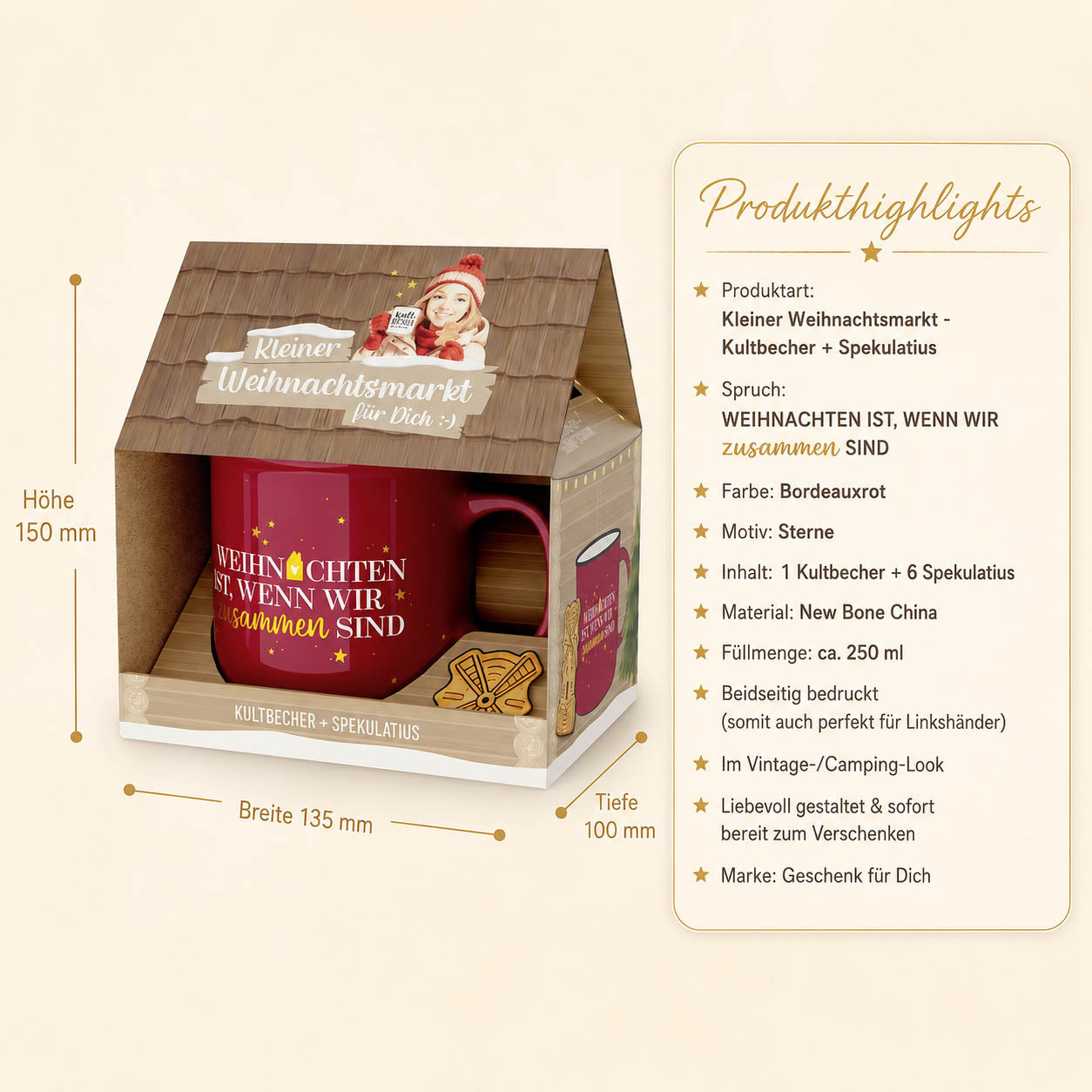 Kleiner Weihnachtsmarkt Weihnachten zusammen sind – Produkthighlights, Kultbecher 250 ml + 6 Spekulatius
