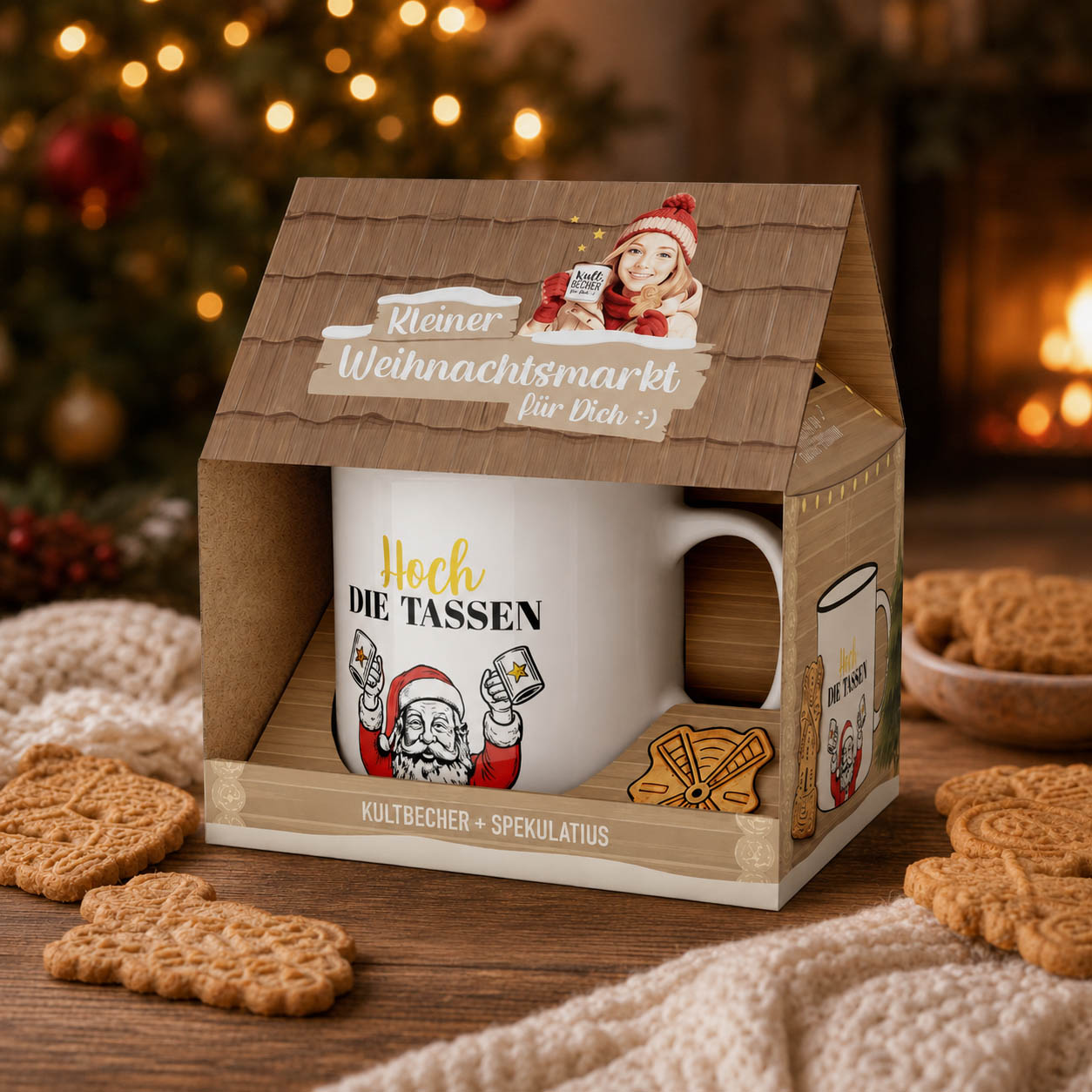 Kleiner Weihnachtsmarkt Hoch die Tassen Set stimmungsvoll – Geschenk für Dich
