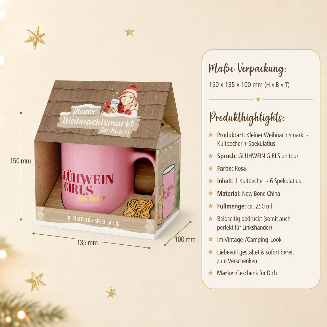 Kleiner Weihnachtsmarkt Glühwein Girls on tour – Produkthighlights, Kultbecher 250 ml + 6 Spekulatius