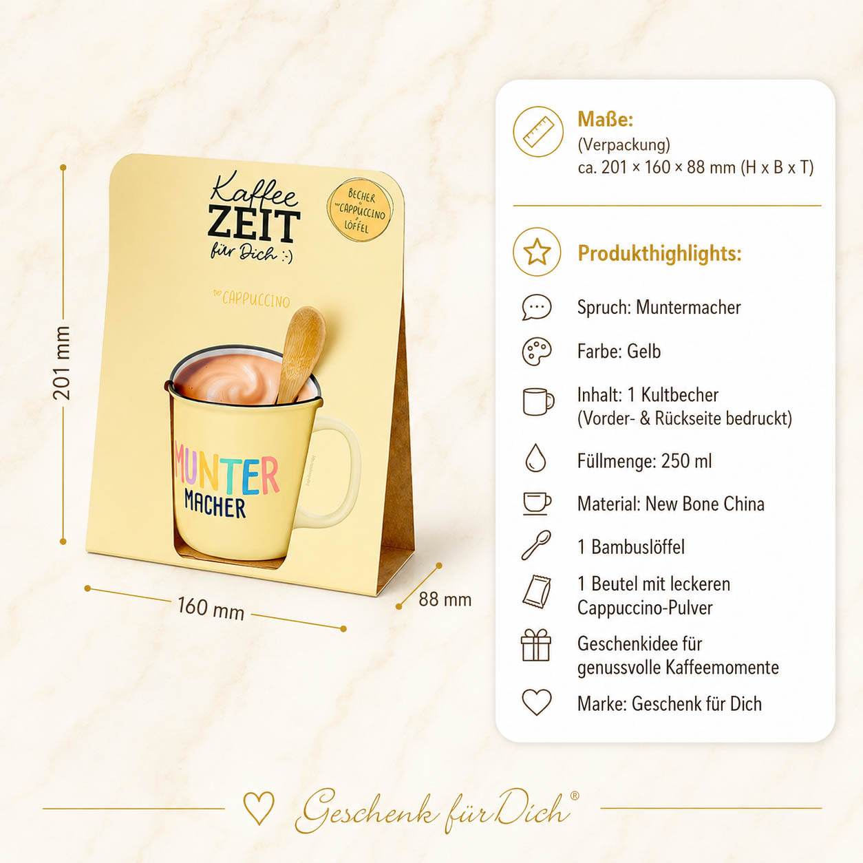 Kaffeezeit für Dich „Muntermacher“ Gelb – Produkthighlights (Highlight)