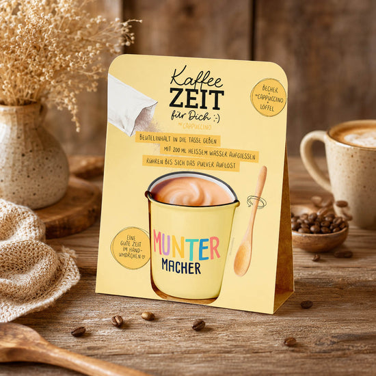 Kaffeezeit für Dich „Muntermacher“ Gelb – Geschenkset (Moodbild)