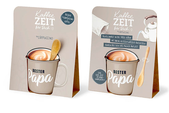 Kaffeezeit für Dich „Bester Papa“ Beige – Geschenkset mit Kultbecher, Cappuccino & Bambuslöffel