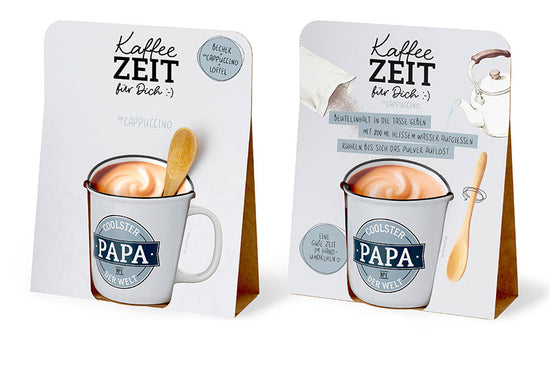Kaffeezeit für Dich „Coolster Papa der Welt“ – Geschenkset mit Kultbecher, Cappuccino & Bambuslöffel