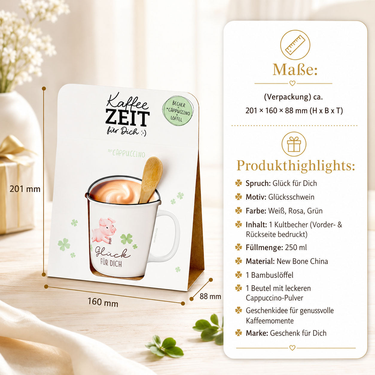 Kaffeezeit für Dich Glücksschwein – Produkthighlights (Highlight)