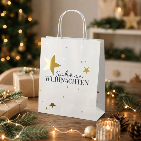 Geschenktüte Schöne Weihnachten Cremeweiß stimmungsvoll – Geschenk für Dich