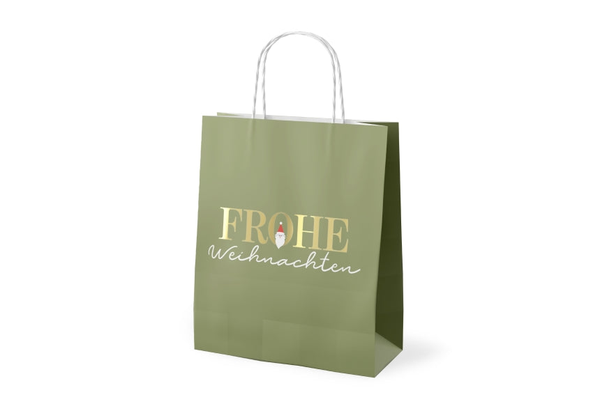 Geschenktüte Frohe Weihnachten in Salbeigrün mit Wichtel, Papier 24 x 20 x 8,9 cm – Geschenk für Dich