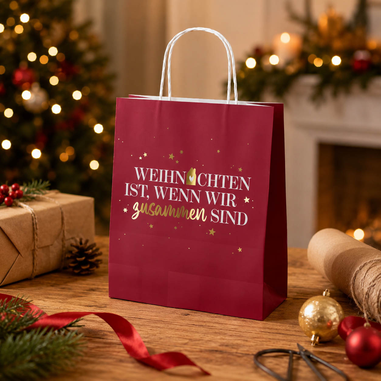 Geschenktüte Weihnachten zusammen sind Bordeauxrot stimmungsvoll – Geschenk für Dich