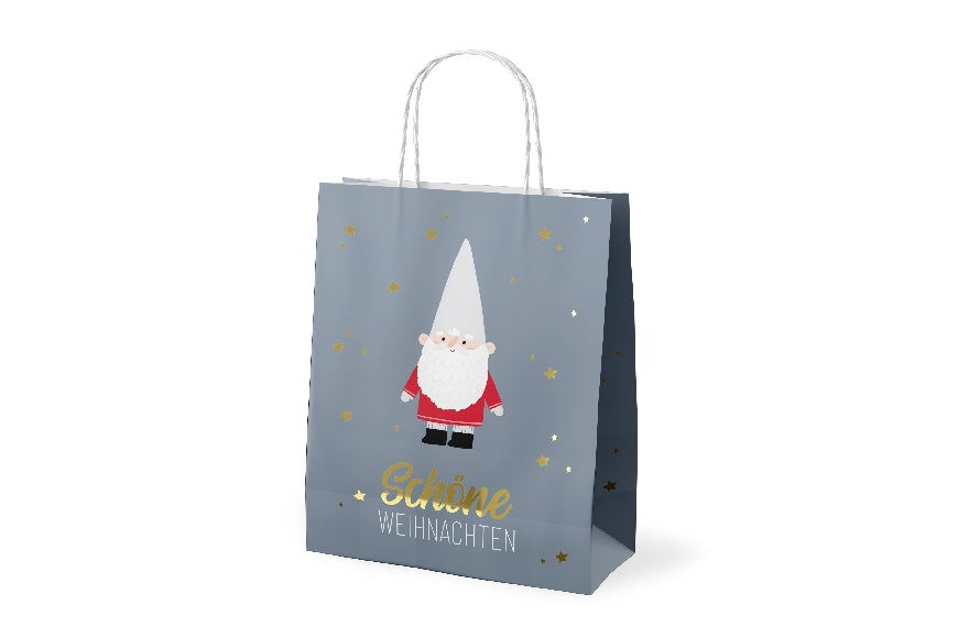 Geschenktüte mit Weihnachts-Zwerg-Motiv & Aufschrift „Schöne Weihnachten“ von Geschenk für Dich