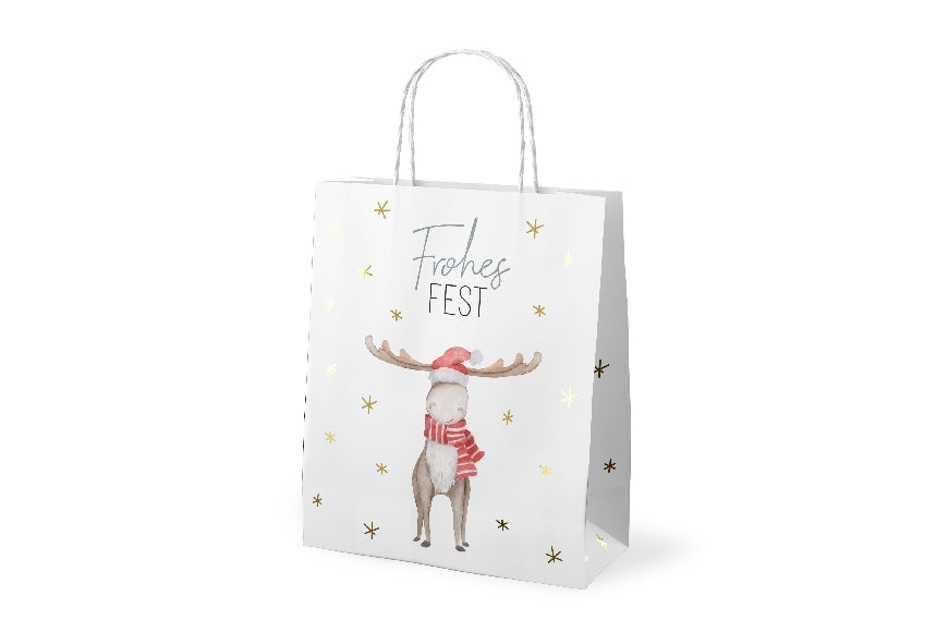 Geschenktüte mit Weihnachts-Elch-Motiv & Aufschrift „Frohes Fest“ von Geschenk für Dich