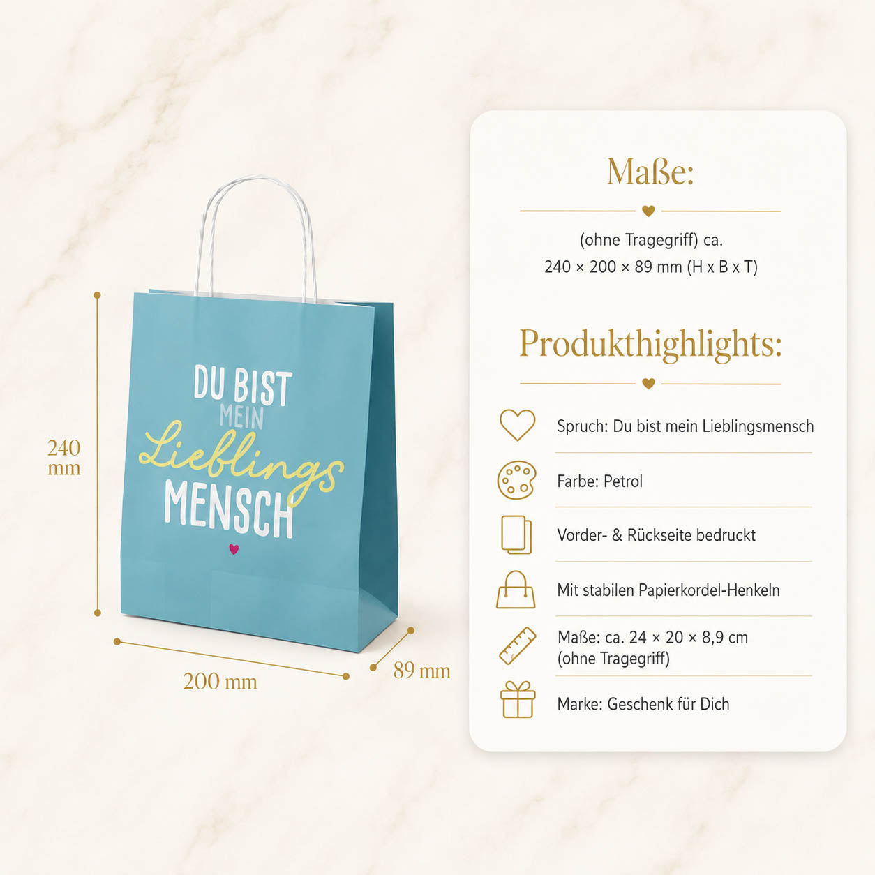 Geschenktüte „Du bist mein Lieblingsmensch“ Petrol – Geschenk für Dich (Highlight)