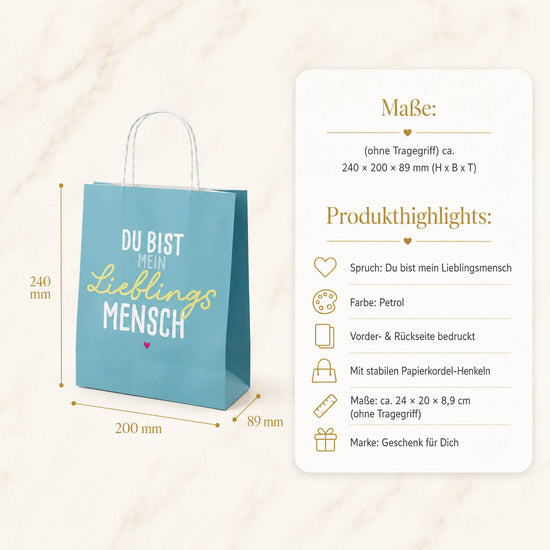 Geschenktüte „Du bist mein Lieblingsmensch“ Petrol – Geschenk für Dich (Highlight)