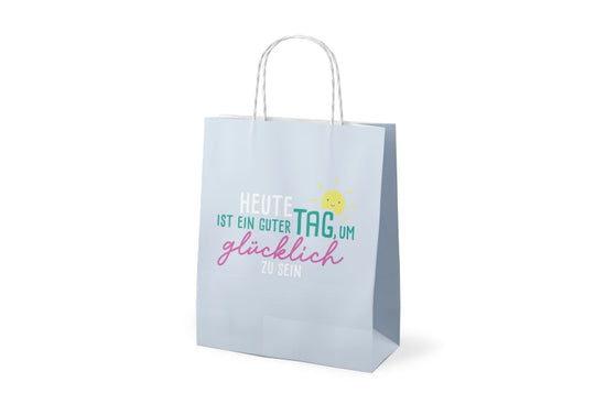 Geschenktüte „Heute ist ein guter Tag, um glücklich zu sein“ Hellblau – Geschenk für Dich