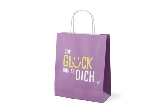 Geschenktüte „Zum Glück gibt es Dich“ Violett – Geschenk für Dich