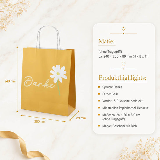 Geschenktüte „Danke“ Orange mit Margerite – Geschenk für Dich (Highlight)