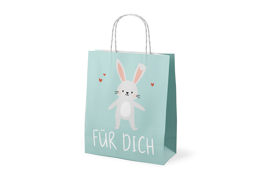 991382 Geschenk für Dich Geschenktüte mit Aufschrift Für Dich mit süßen Hasen Motiv