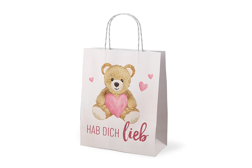991389 Geschenk für Dich Geschenktüte mit Aufschrift Hab Dich lieb, Motiv Teddy bär mit Herz