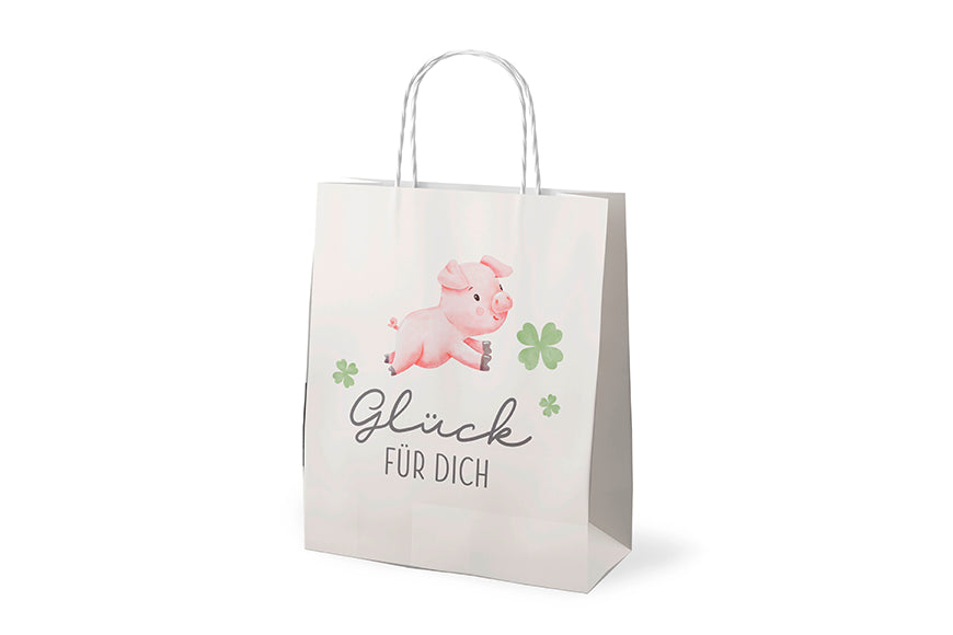 Geschenktüte mit Aufschrift „Glück für Dich“ – mit Glücksschwein & Kleeblattmotiv von Geschenk für Dich