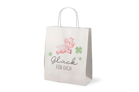 Geschenktüte mit Aufschrift „Glück für Dich“ – mit Glücksschwein & Kleeblattmotiv von Geschenk für Dich