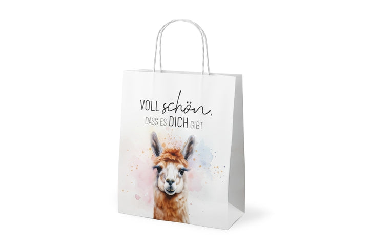  Geschenktüte „Voll schön, dass es Dich gibt“ mit süßem Alpaka-Motiv von Geschenk für Dich