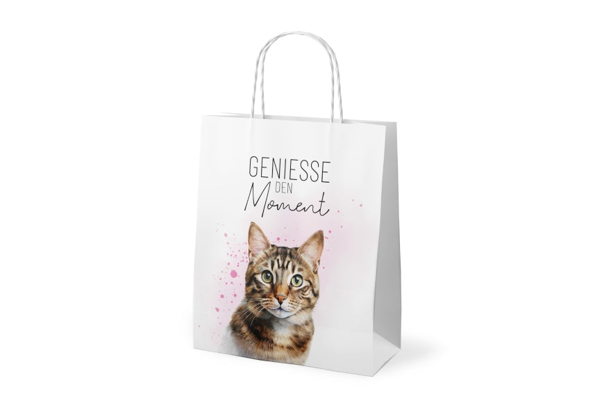 Geschenktüte „Genieße den Moment“ mit Katzen-Motiv von Geschenk für Dich