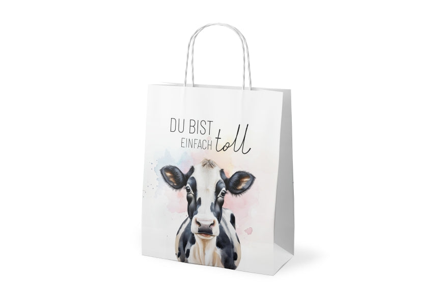 Geschenktüte „Du bist einfach toll“ mit Motiv schwarz-weiße Kuh von Geschenk für Dich