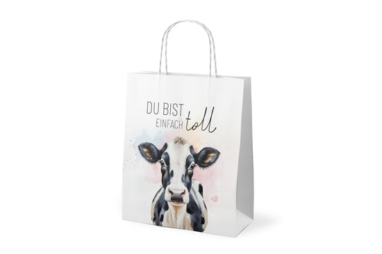 Geschenktüte „Du bist einfach toll“ mit Motiv schwarz-weiße Kuh von Geschenk für Dich