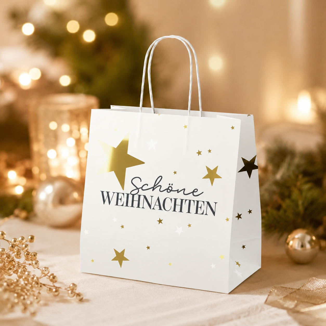 Mini-Geschenktüte Schöne Weihnachten Cremeweiß stimmungsvoll – Geschenk für Dich