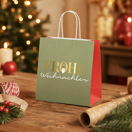 Mini-Geschenktüte Frohe Weihnachten Olivgrün stimmungsvoll – Geschenk für Dich