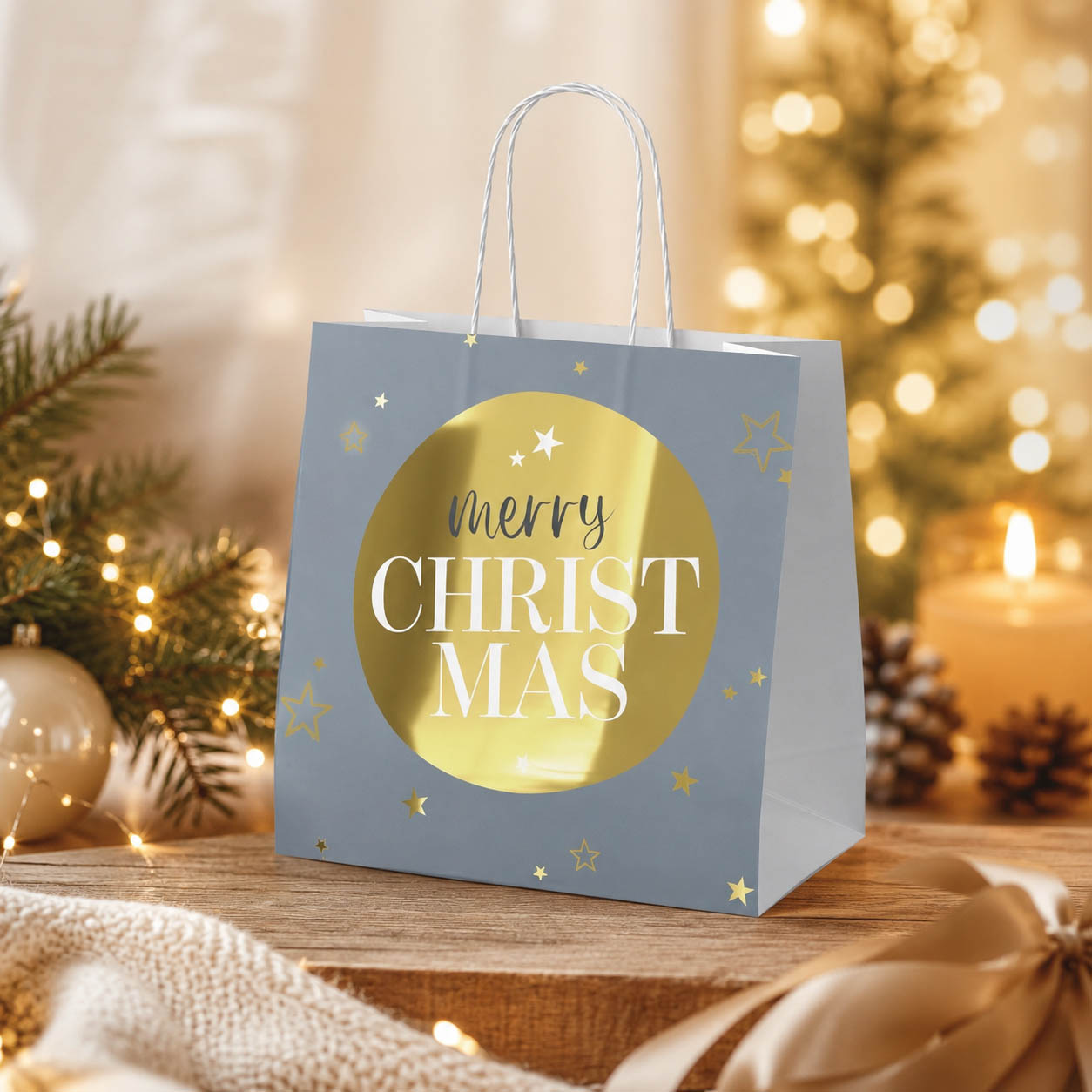 Mini-Geschenktüte Merry Christmas Blaugrau stimmungsvoll – Geschenk für Dich