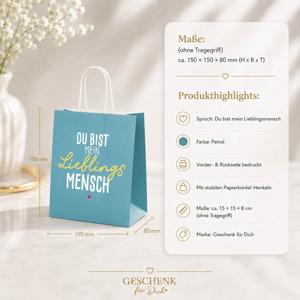 Mini Geschenktüte „Du bist mein Lieblingsmensch“ Petrol – Geschenk für Dich (Highlight)