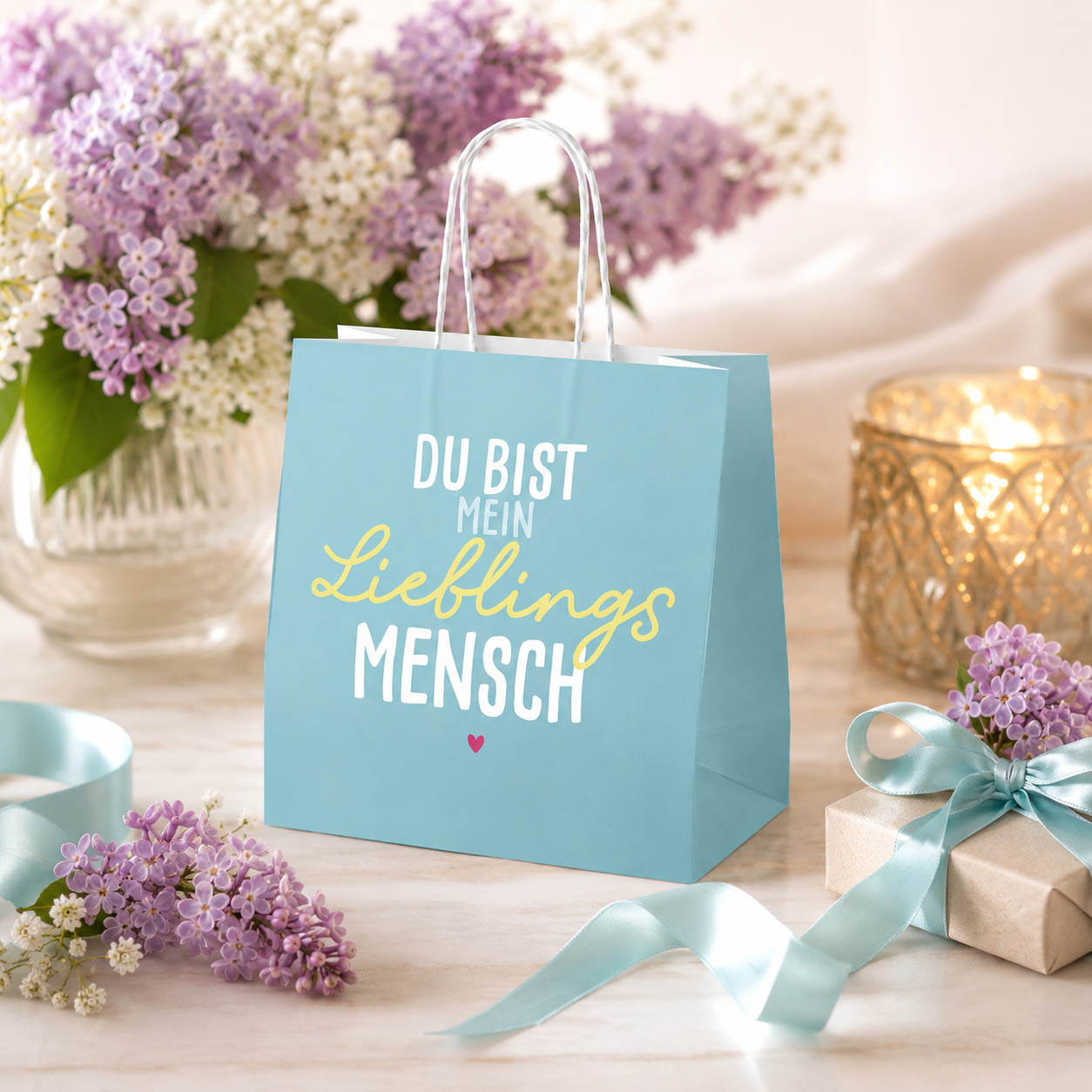 Mini Geschenktüte „Du bist mein Lieblingsmensch“ Petrol – Geschenk für Dich (Moodbild)
