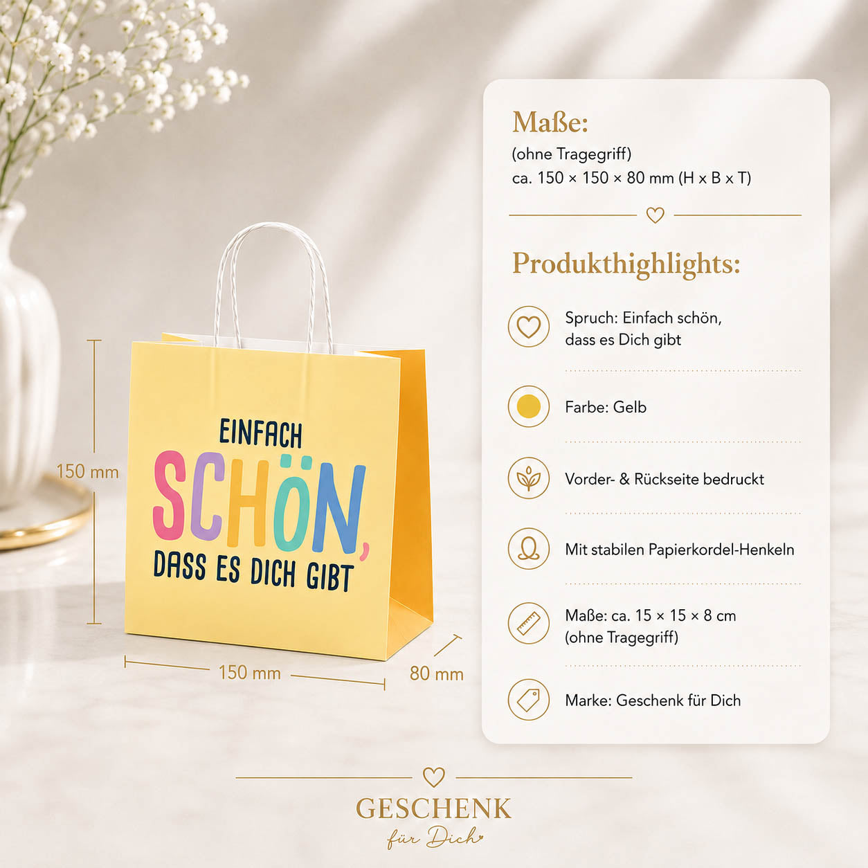 Mini Geschenktüte „Einfach schön, dass es Dich gibt“ Gelb – Geschenk für Dich (Highlight)