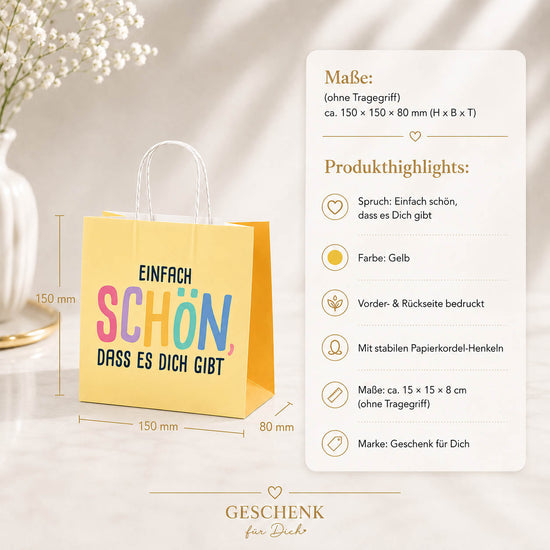 Mini Geschenktüte „Einfach schön, dass es Dich gibt“ Gelb – Geschenk für Dich (Highlight)