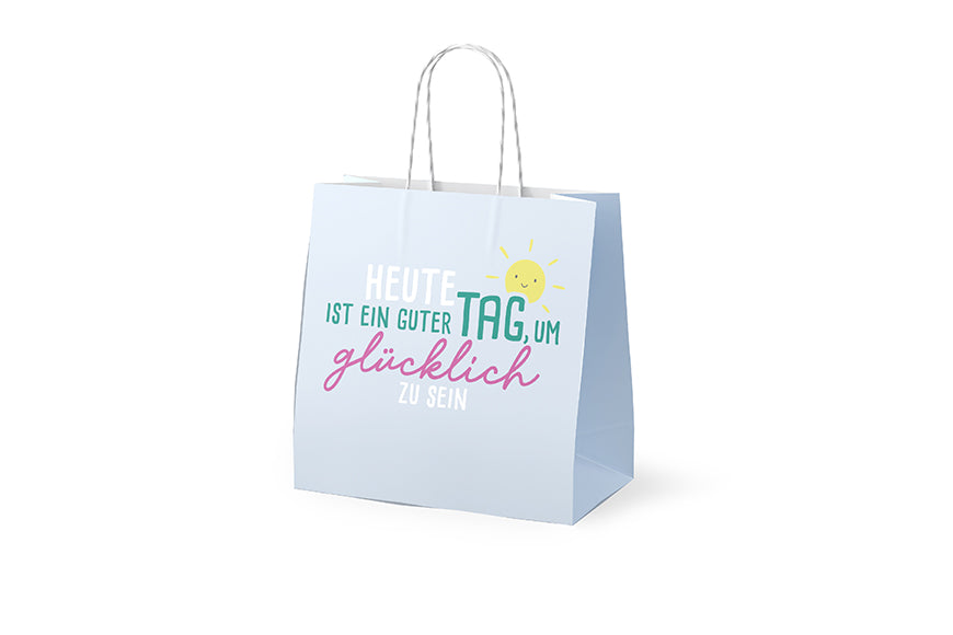 Mini Geschenktüte „Heute ist ein guter Tag, um glücklich zu sein“ Hellblau – Geschenk für Dich