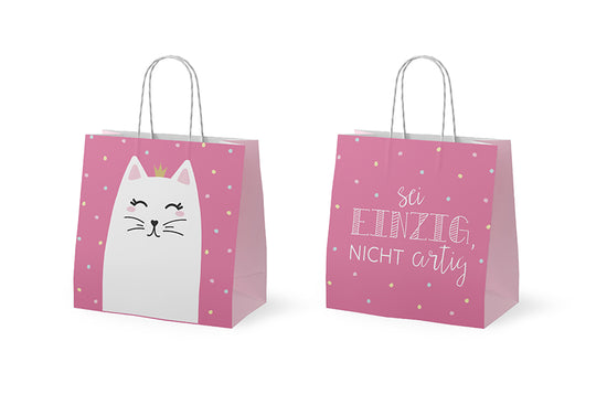 992581 Geschenk für Dich Mini Geschenktüte mit Aufschrift Sei einzig, nicht artig, Motiv weiße Katze mit Krone