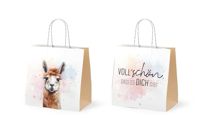 Mini Geschenktüte „Voll schön, dass es Dich gibt“ mit süßem Alpaka-Motiv von Geschenk für Dich