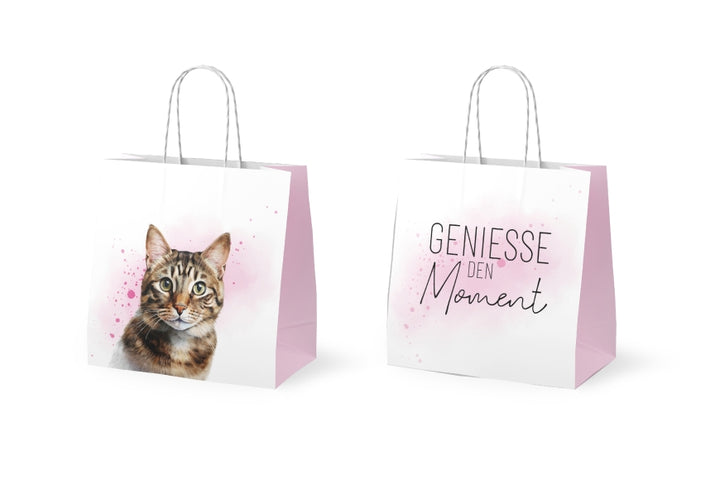  Mini Geschenktüte „Genieße den Moment“ mit süßem Katzen-Motiv von Geschenk für Dich