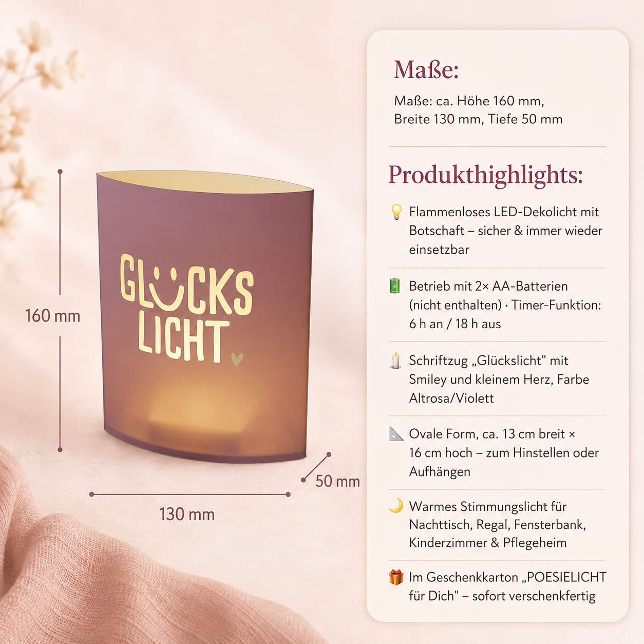 Produkthighlights Poesielicht Glückslicht Violett – LED-Dekolicht – Happy Greetings