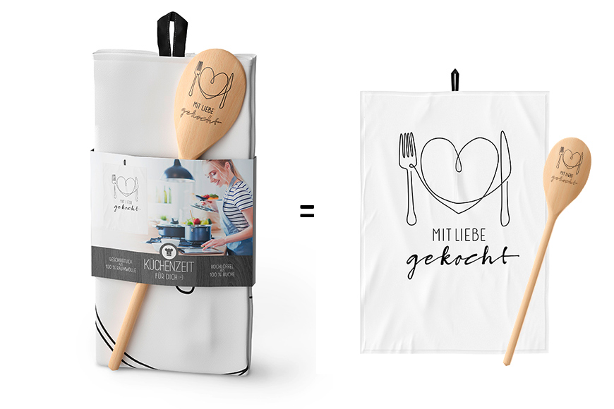 Küchenzeit - Geschirrtuch & Kochlöffel "Mit Liebe gekocht", 306642, 4027268286256