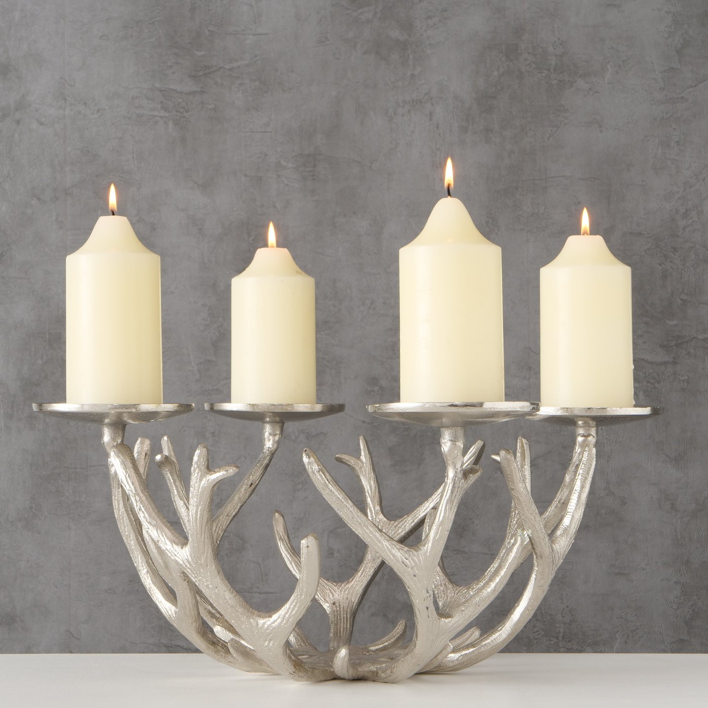 XL Kerzenhalter silber Adventskranz rund Weihnachtsdeko Geweih - stilvolle