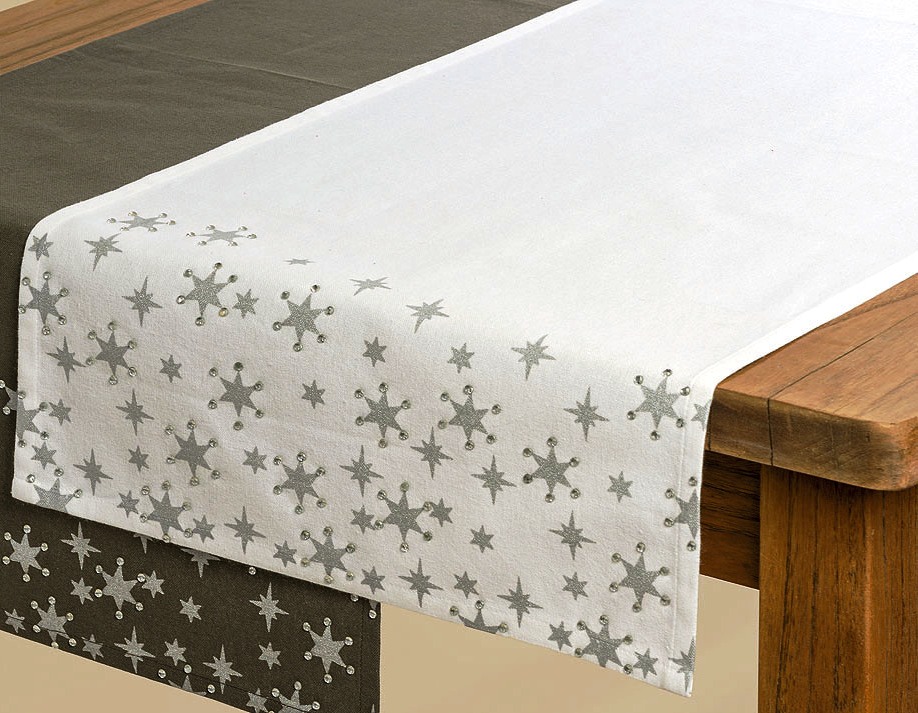 Tischläufer weiß mit silbernen Sternen - Maße: je 140 x 40 cm 